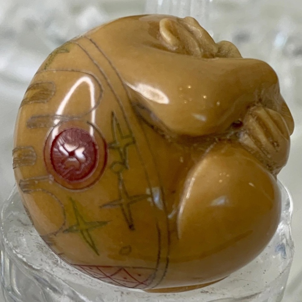 Vintage NETSUKE Carved Tagua Nut Monkey Animal Carving Bead Figurine Japanese
